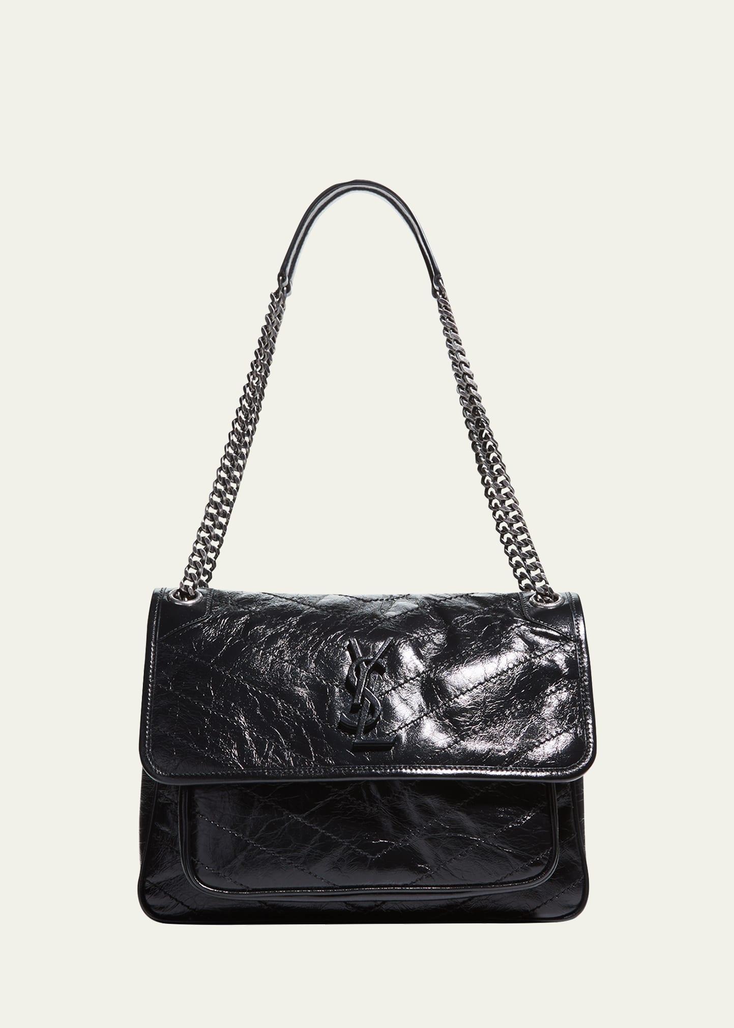 niki medium flap ysl shoulder bag in crinkled leather