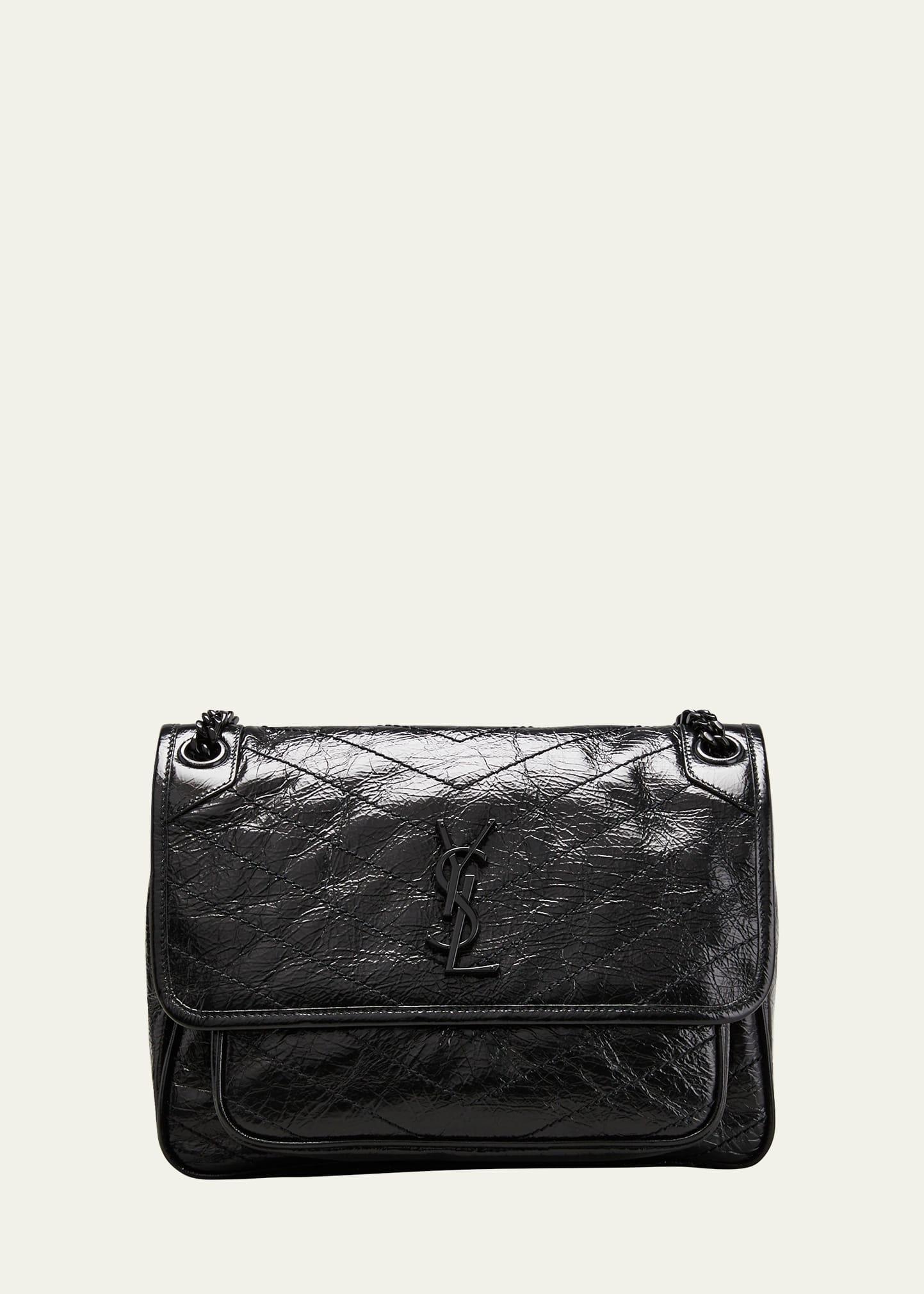 niki medium flap ysl shoulder bag in crinkled leather
