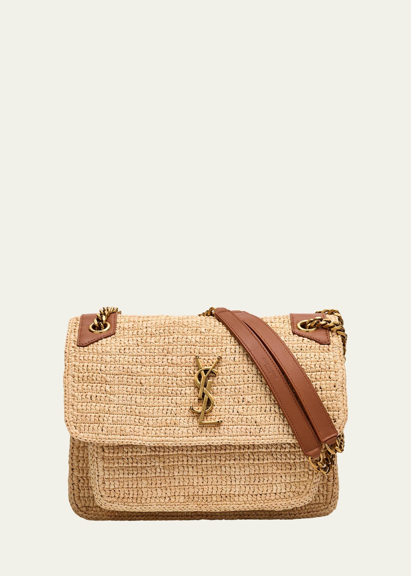 niki medium ysl shoulder bag in raffia