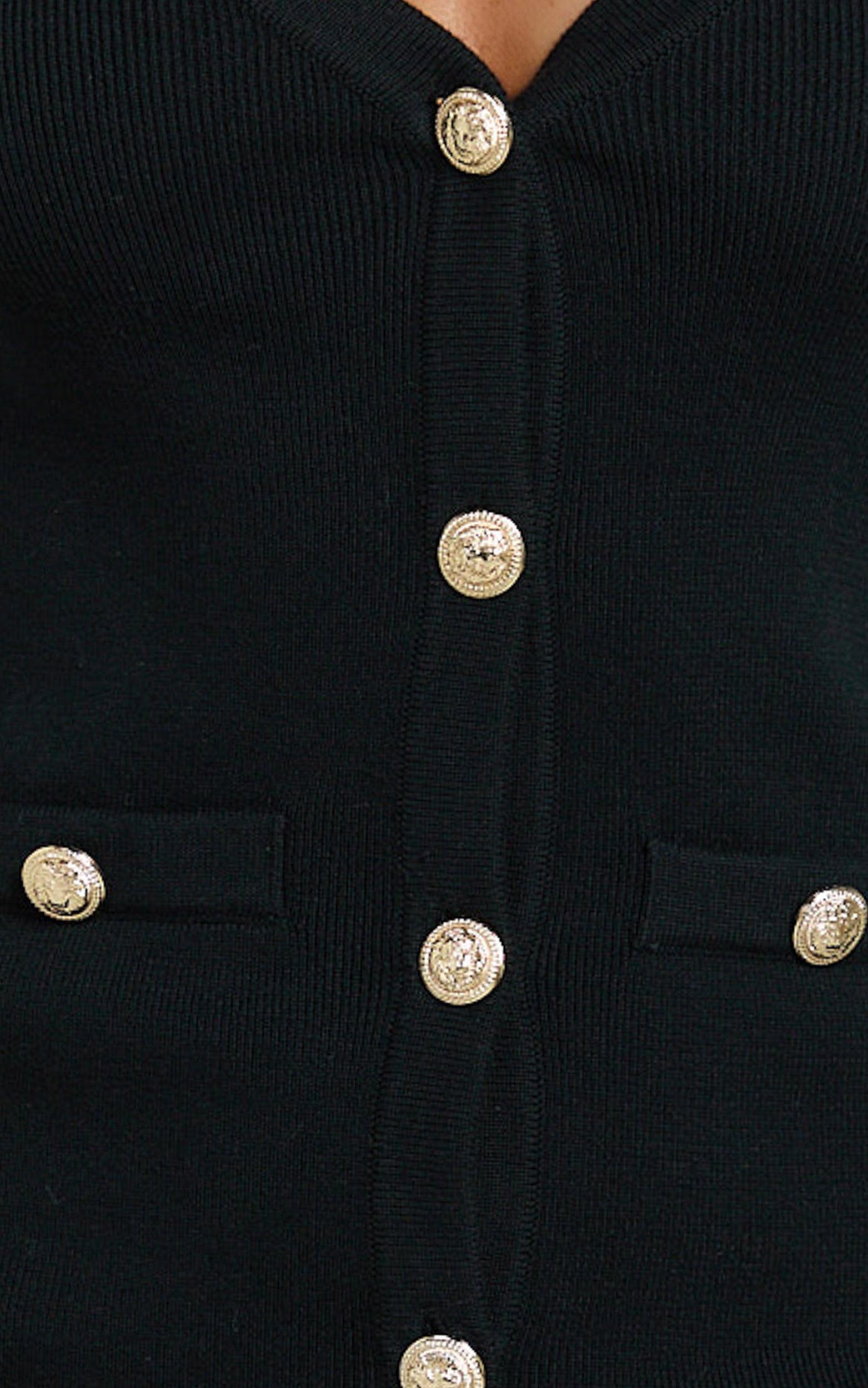 nikka mini dress - long sleeve v neck bodycon knit dress in black