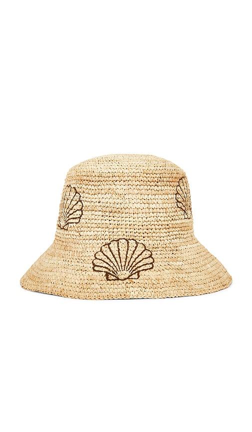 nikki beach seashell bucket hat in beige.
