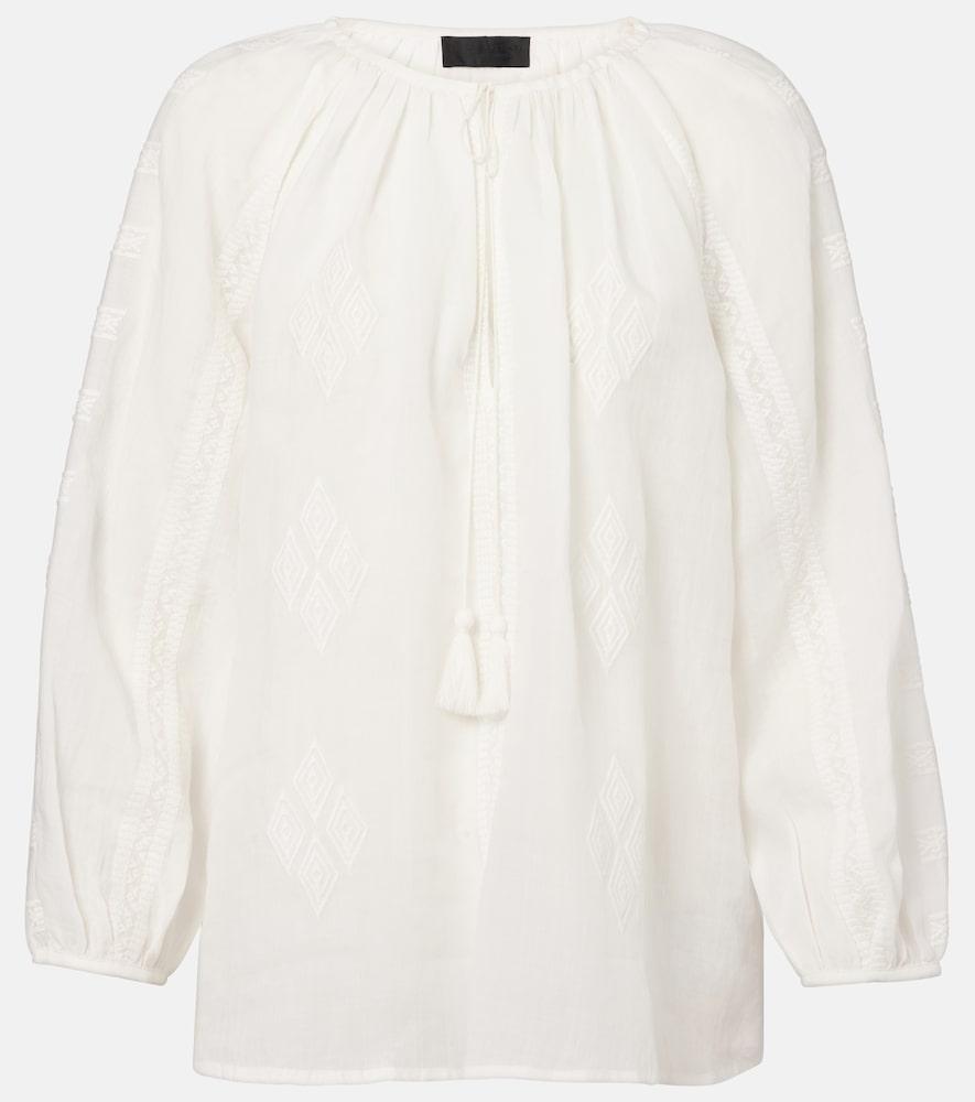 nili lotan embroidered ramie blouse