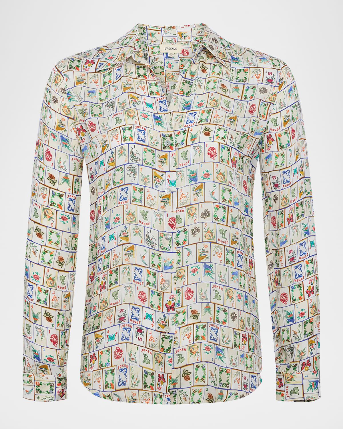 nina mahjong button-front silk blouse