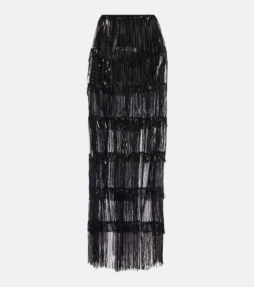 nina ricci fringed sequined tulle maxi skirt