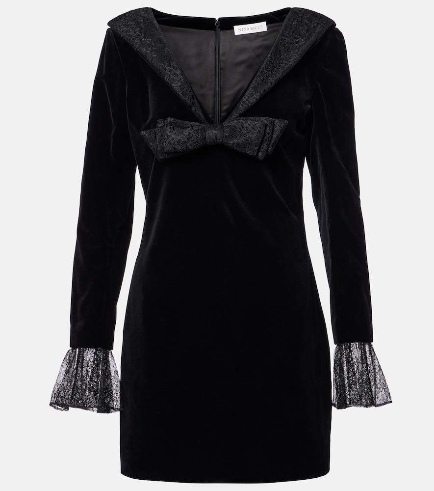 nina ricci lace-trimmed cotton velvet minidress