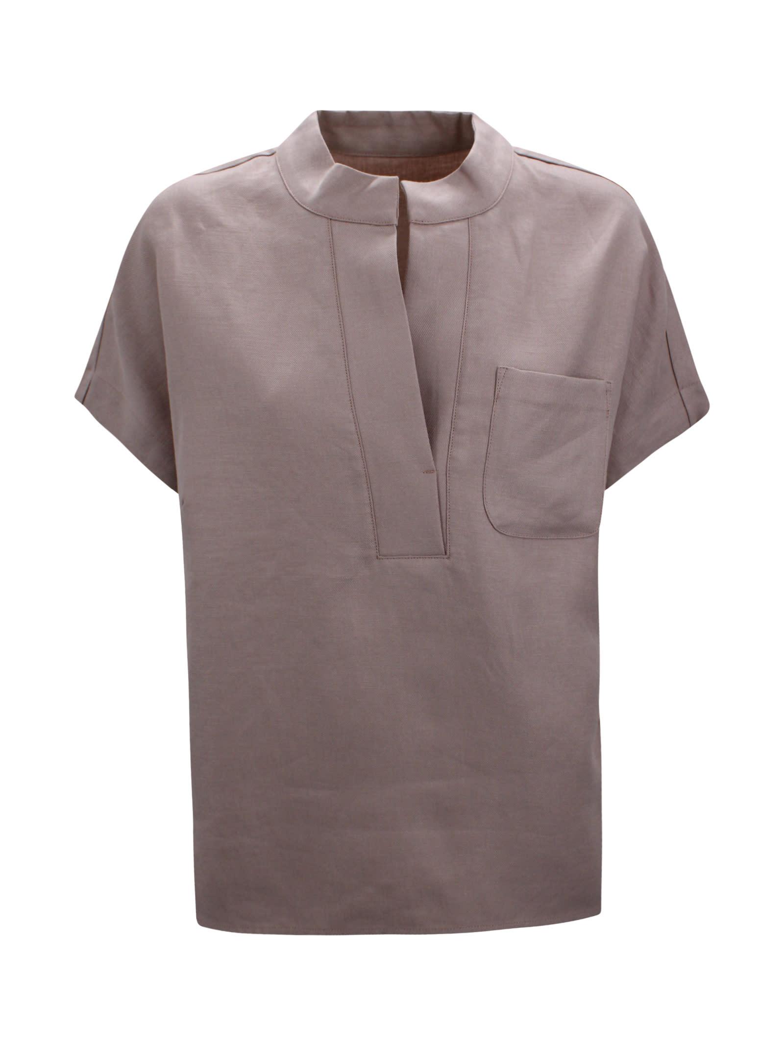 nine in the morning cotton v-neck top with mandarin collar
