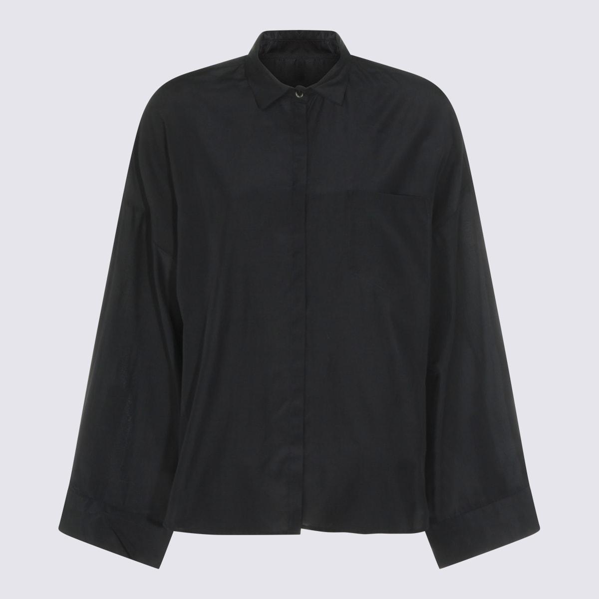 nine in the morning navy silk cotton blend shirt