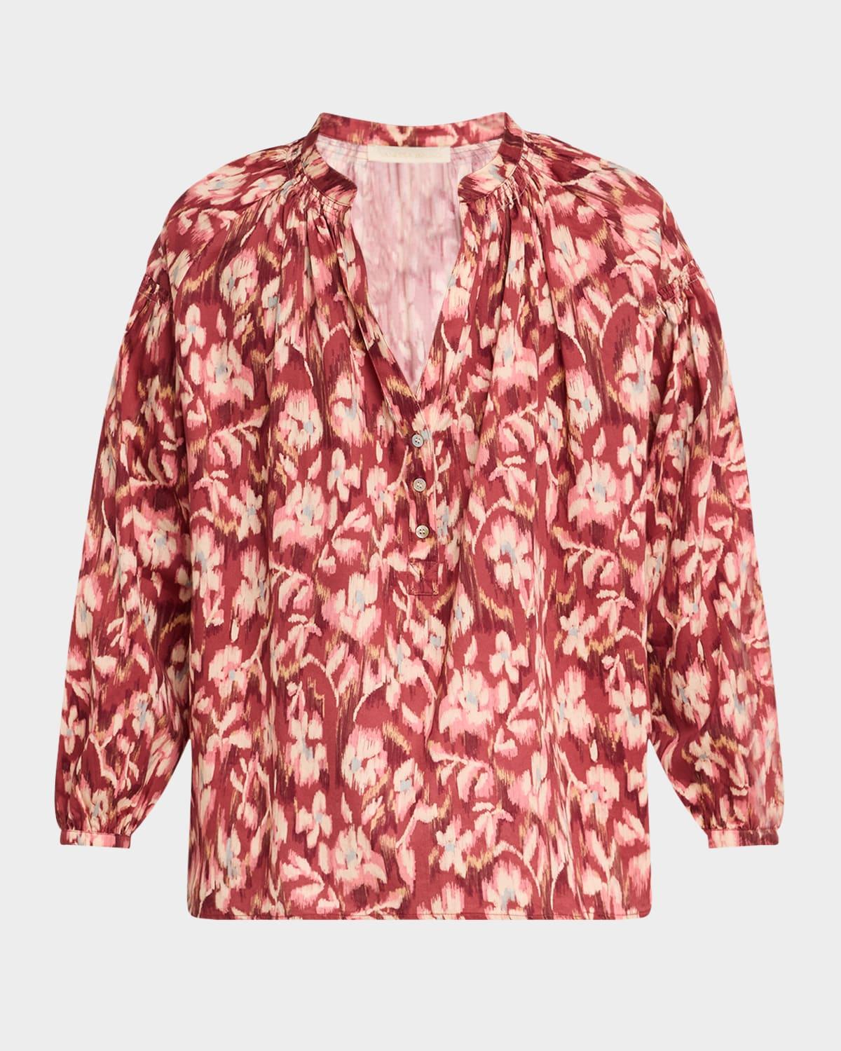 nipoa ruched floral-print cotton top