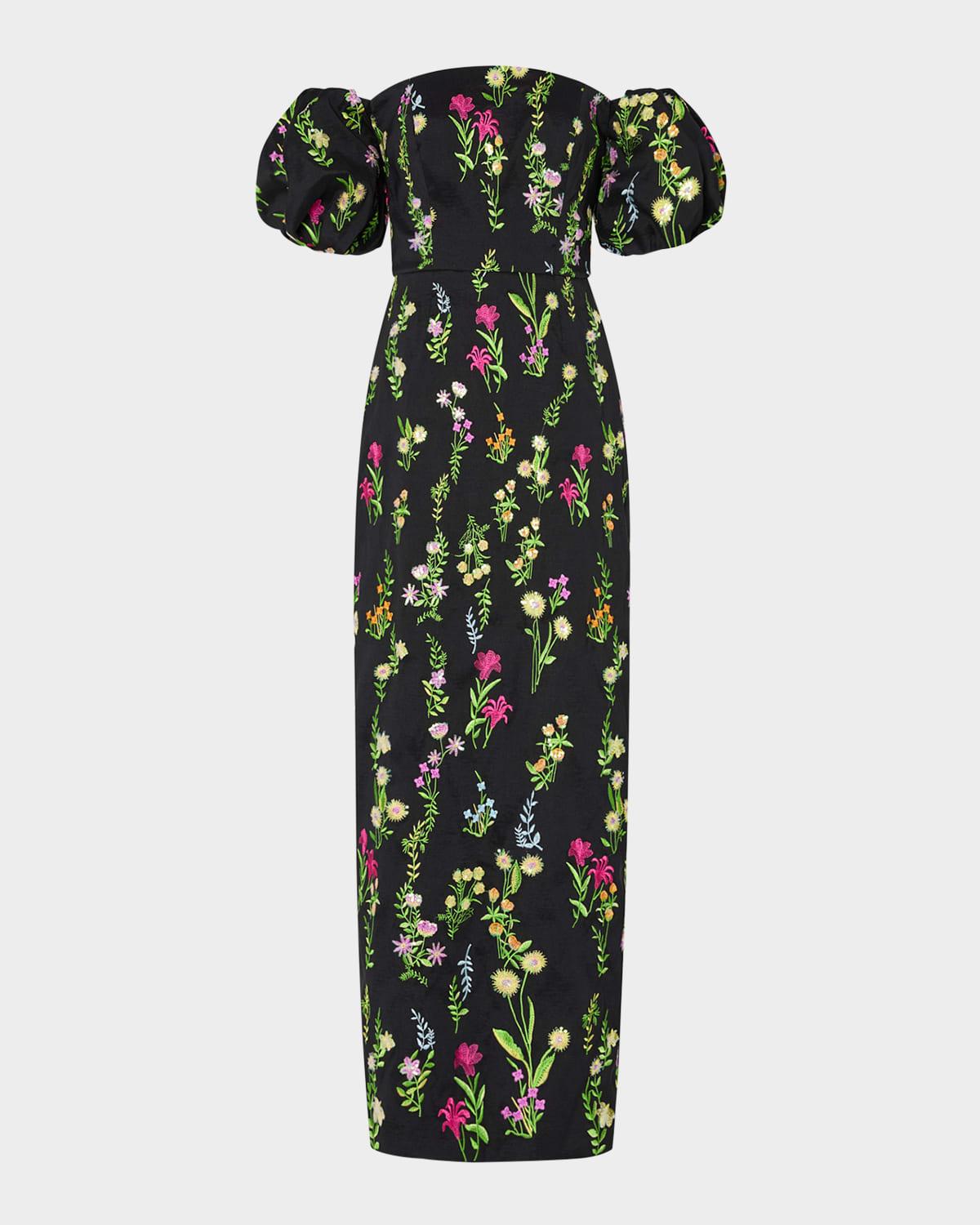 nira off-shoulder embroidered midi dress