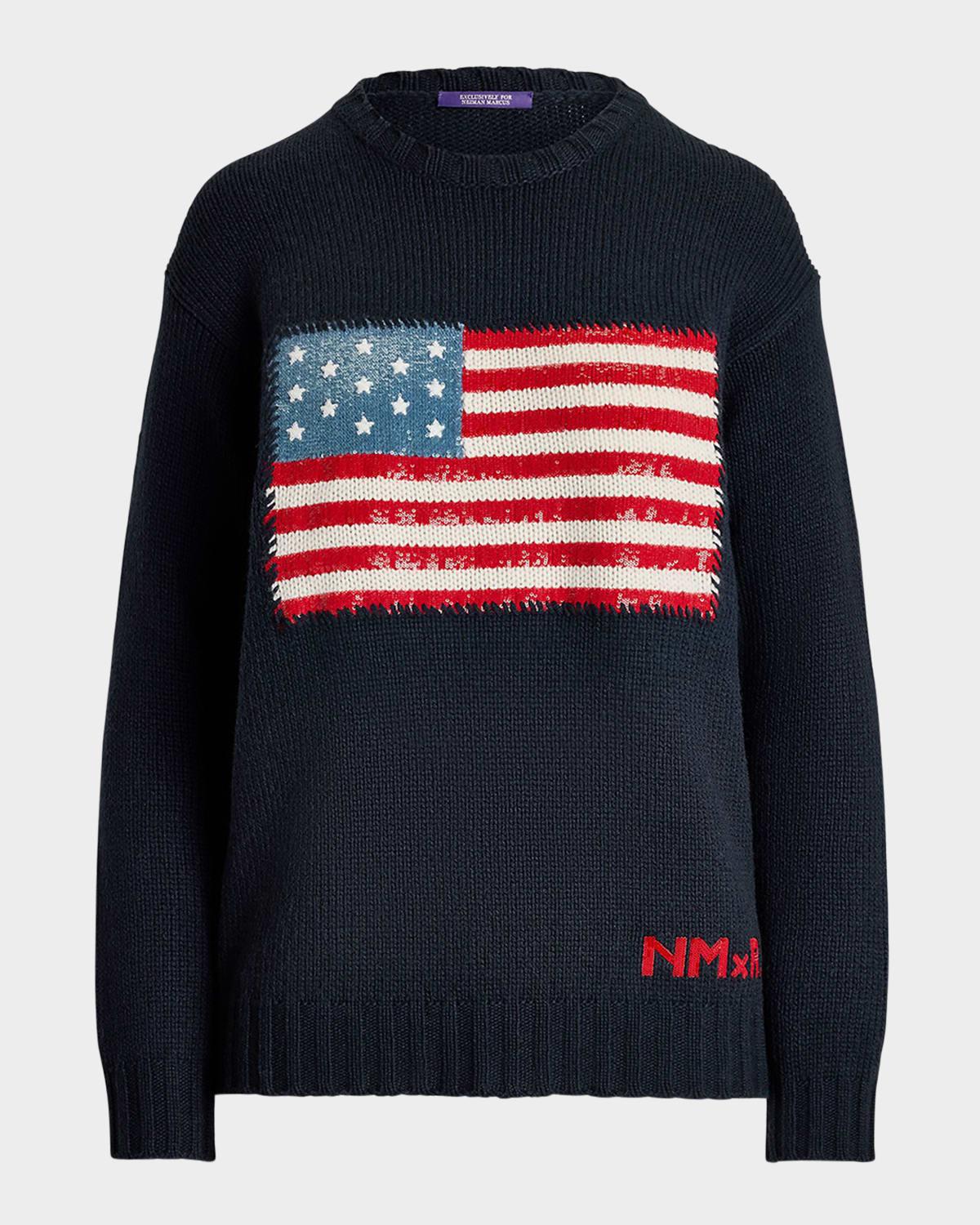 nm x rl sequin flag cashmere sweater
