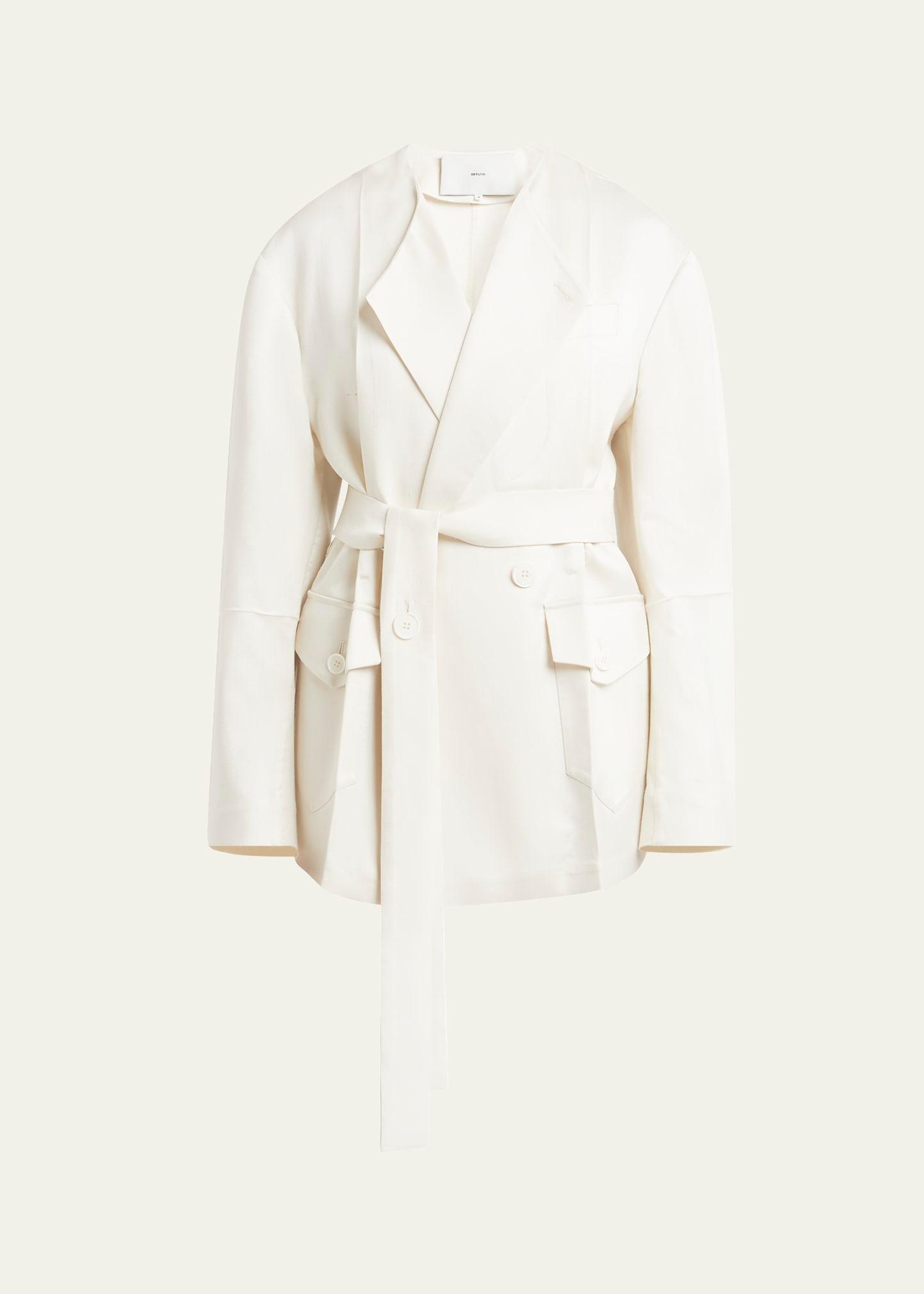 no collar origami belted wool jacket