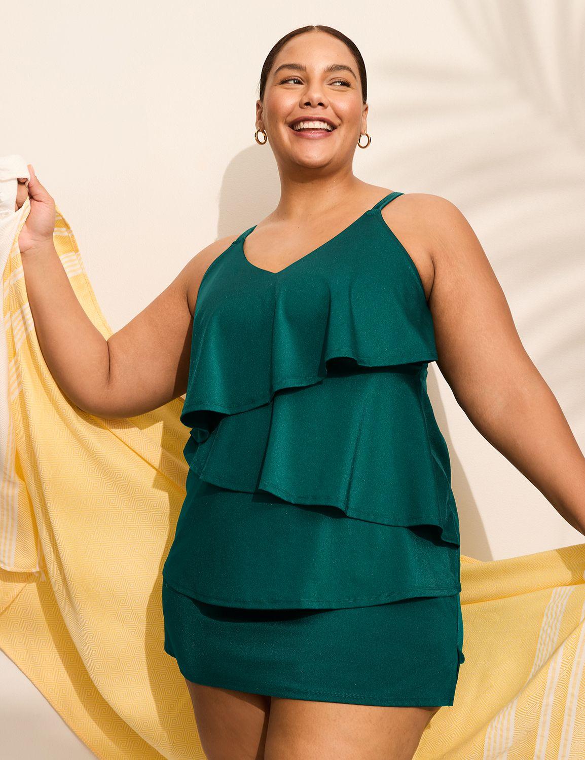 no-wire shimmer three-tier tankini top