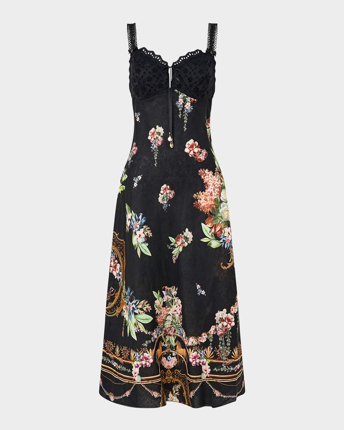 noble endeavours embroidered bias-cut midi dress