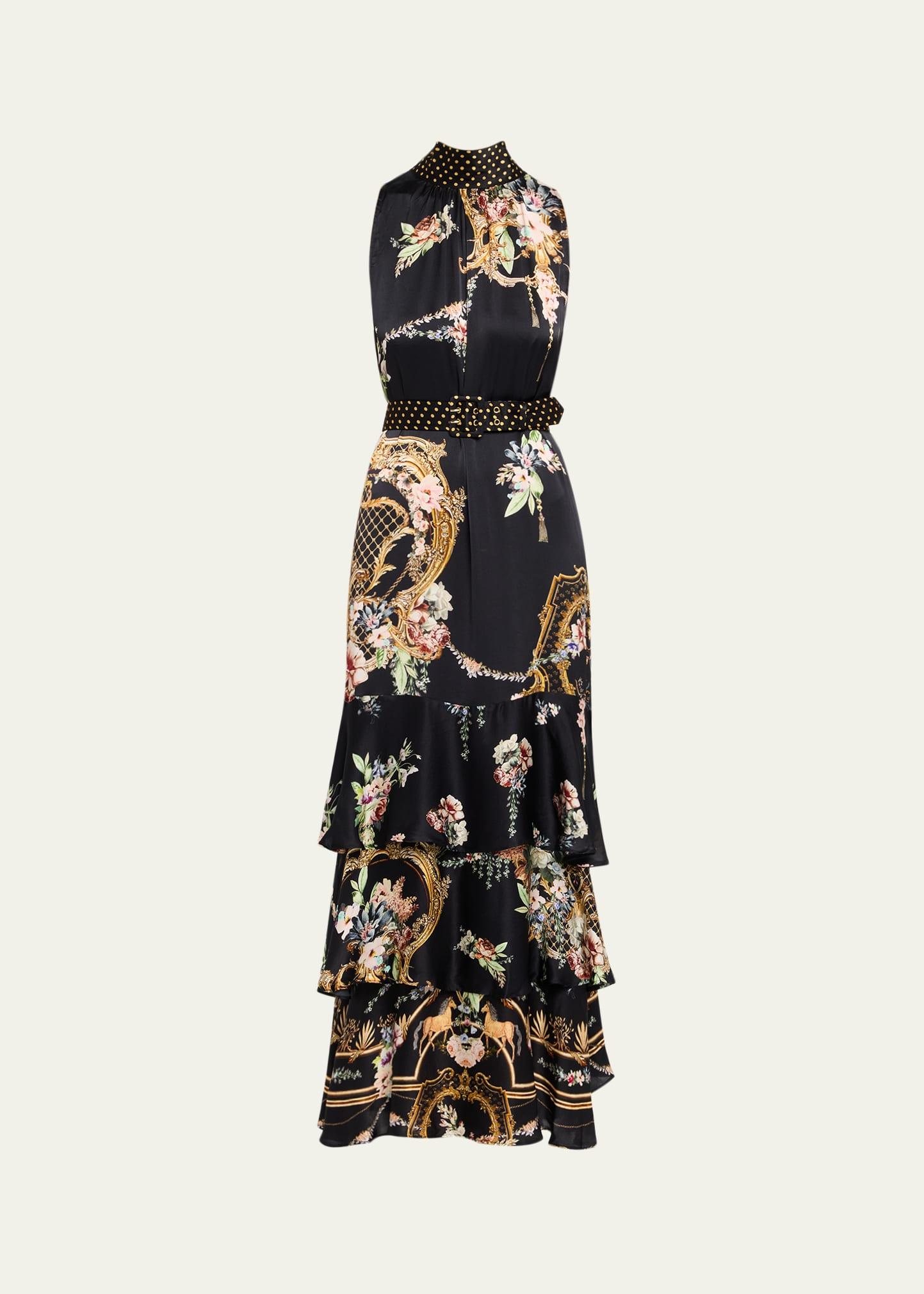 noble endeavours high-neck tiered ruffle dress