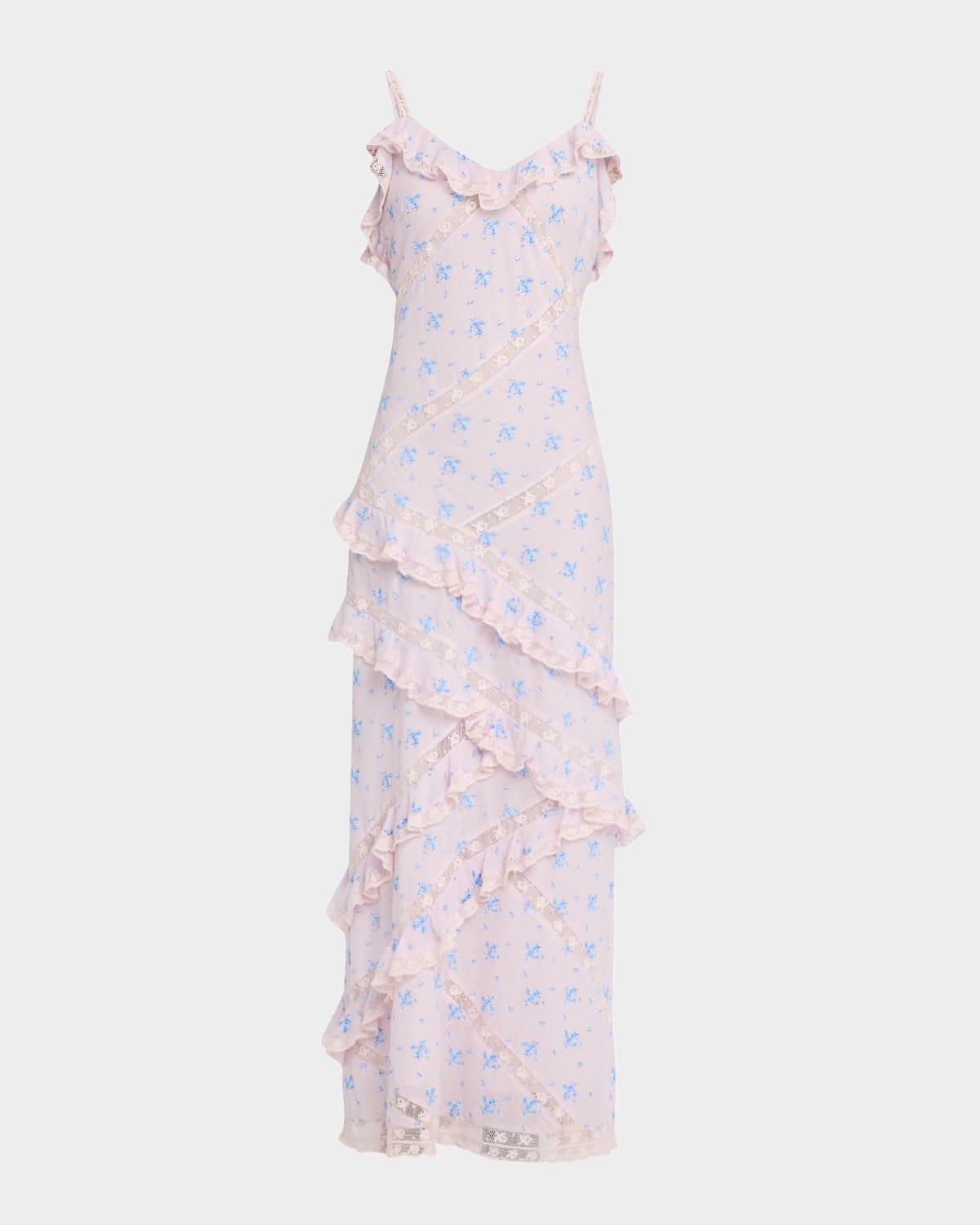 nocelle floral cotton ruffle maxi dress