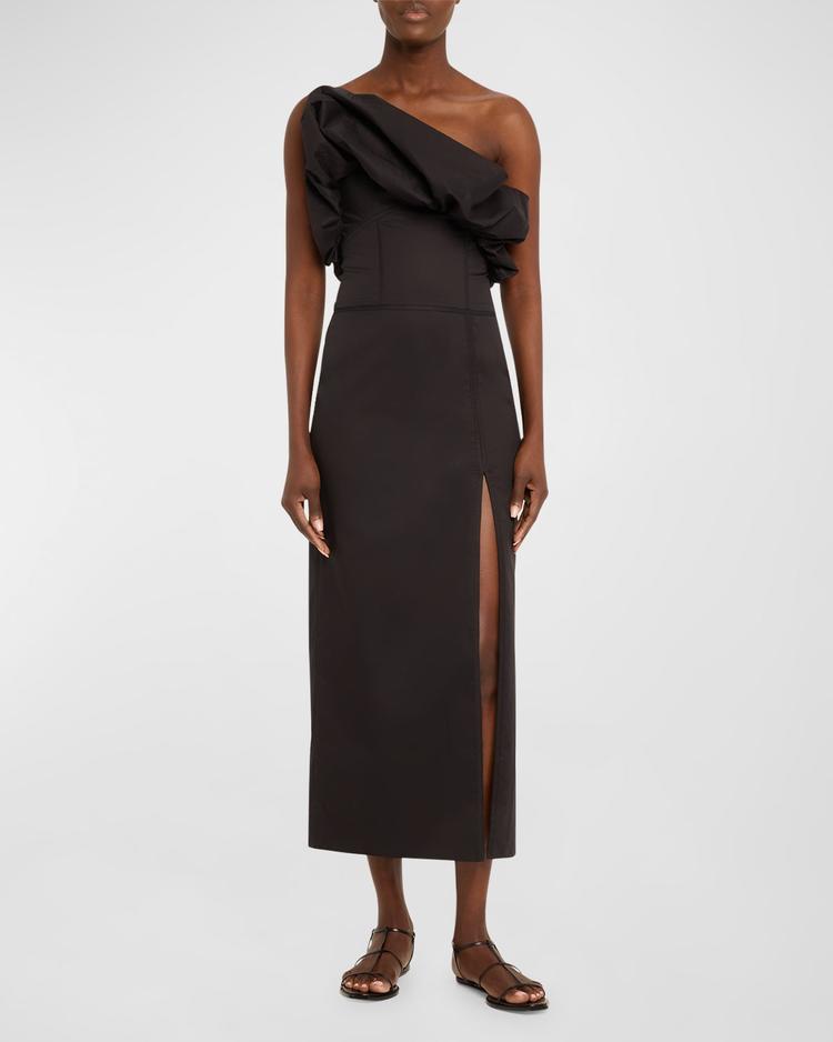 noche habanera one-shoulder puffed dress