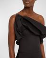 noche habanera one-shoulder puffed dress