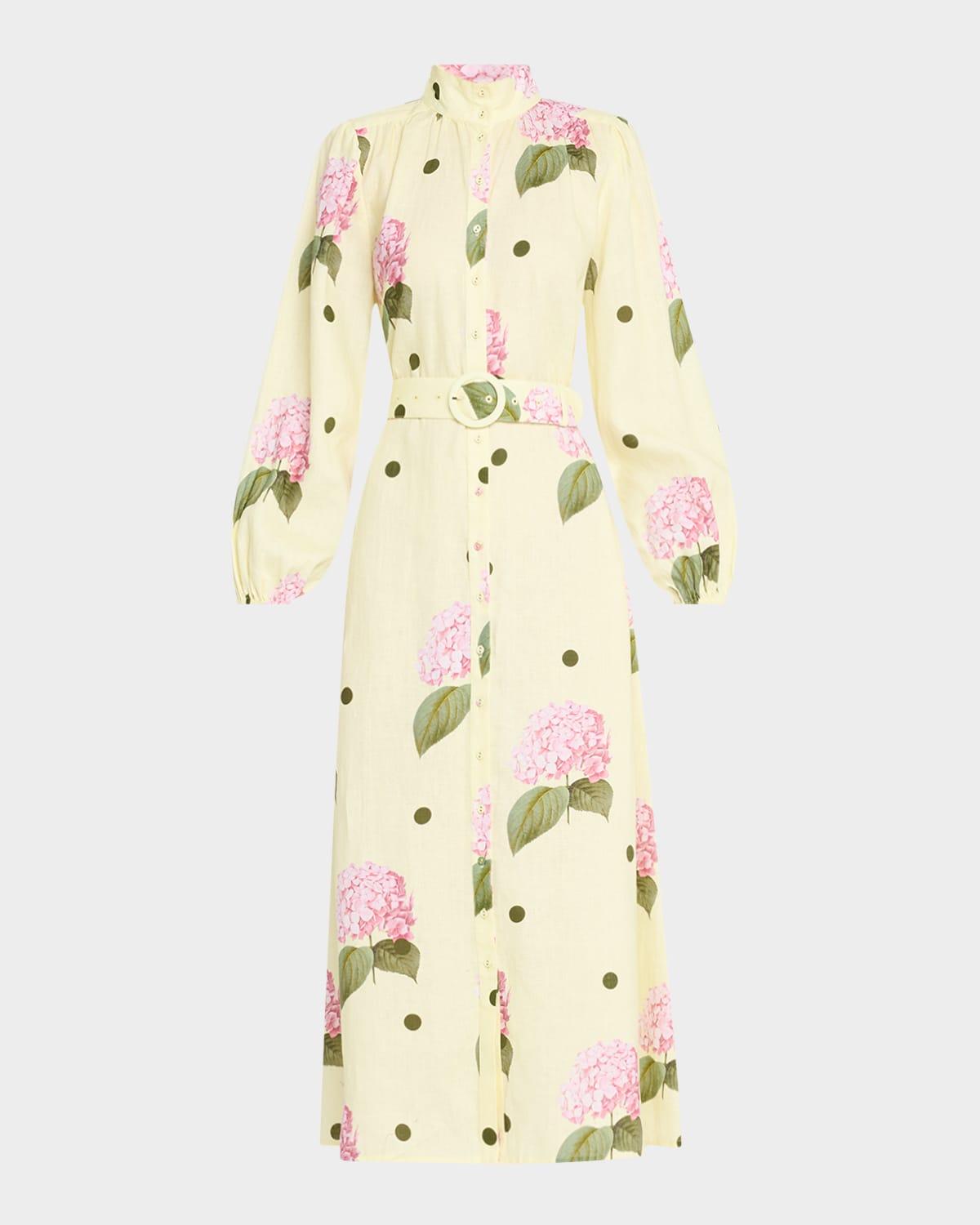 noddy belted floral-print linen midi shirtdress