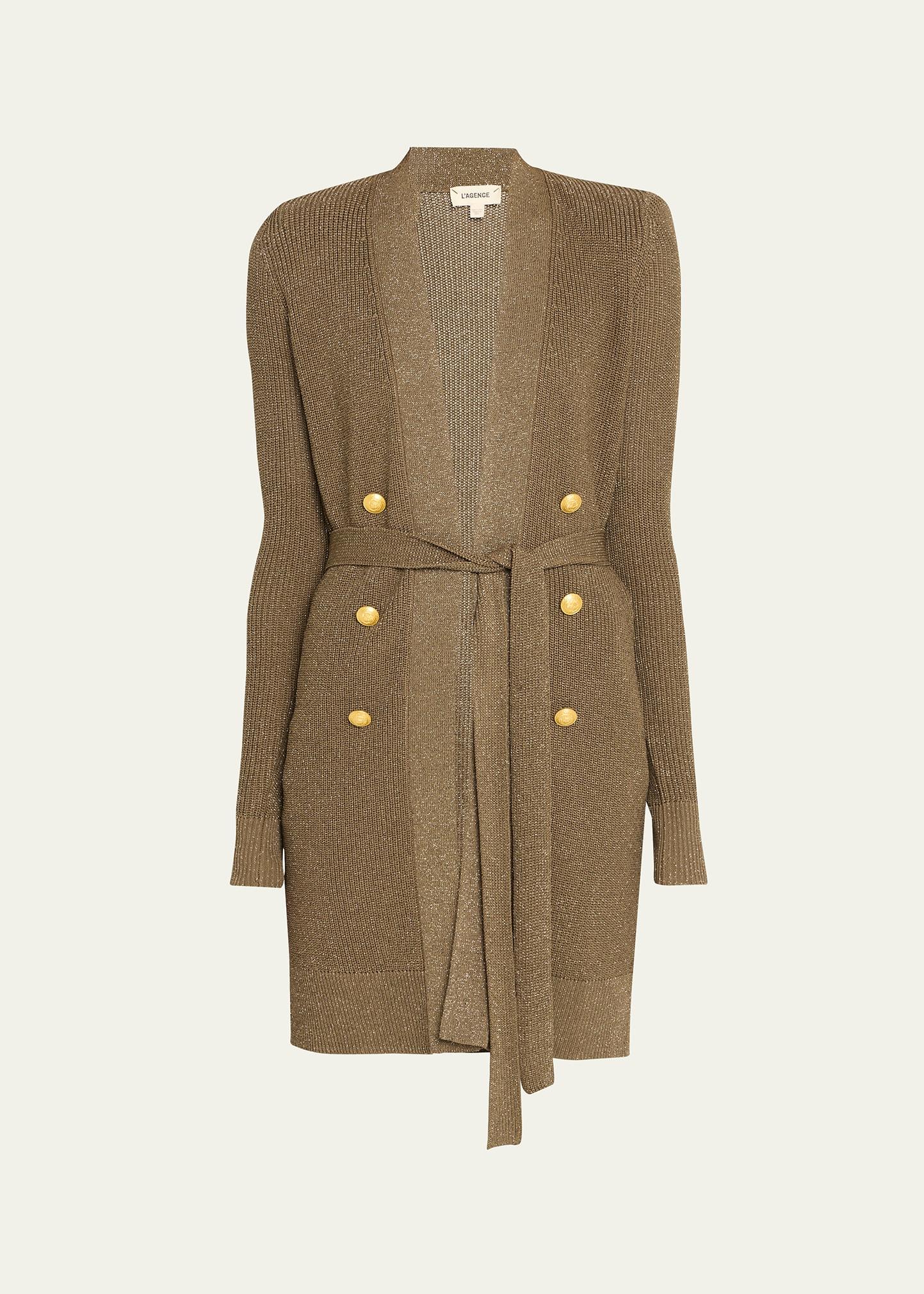 noe double-breasted metallic-knit cardigan