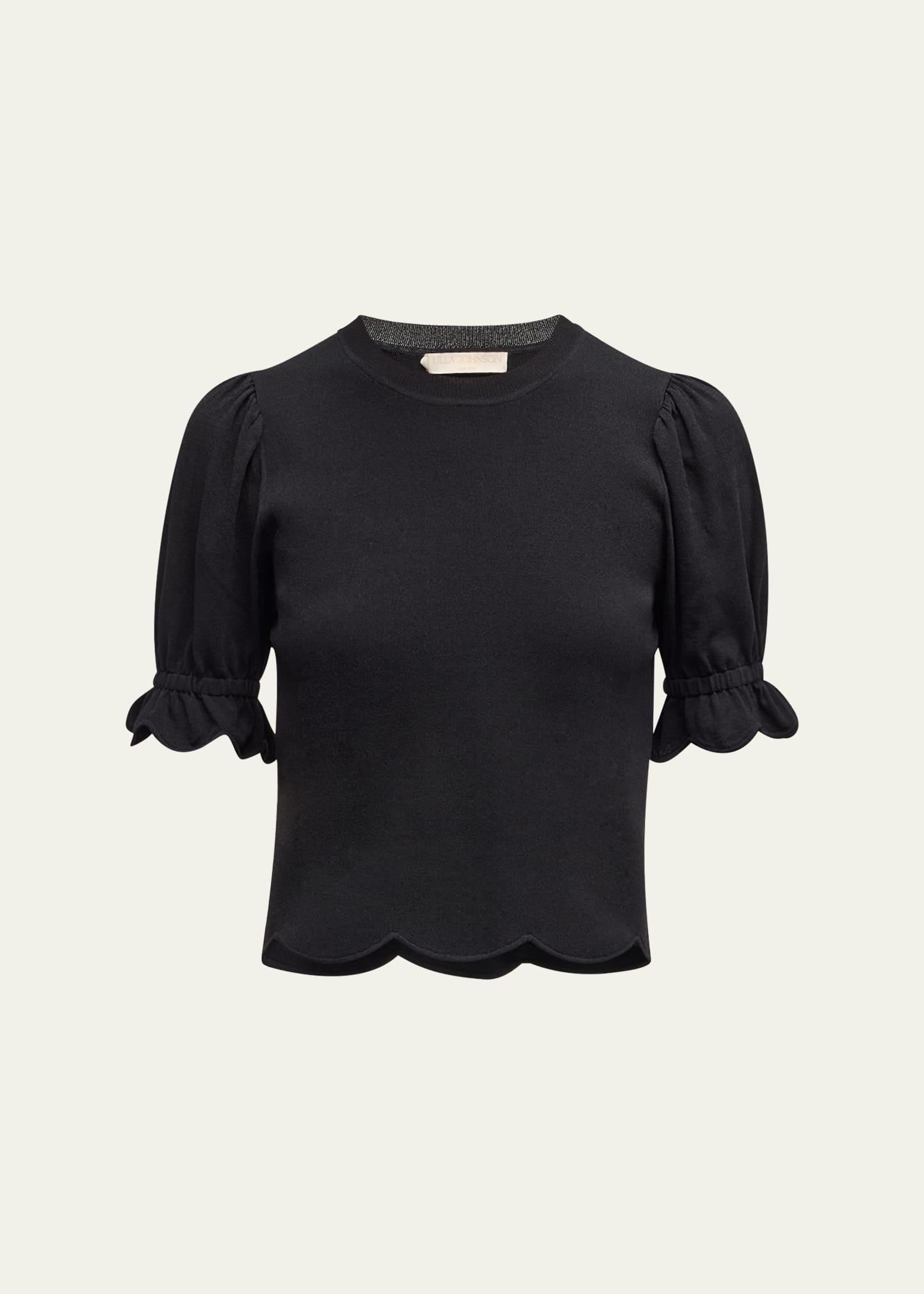 noemi puff-sleeve scalloped top