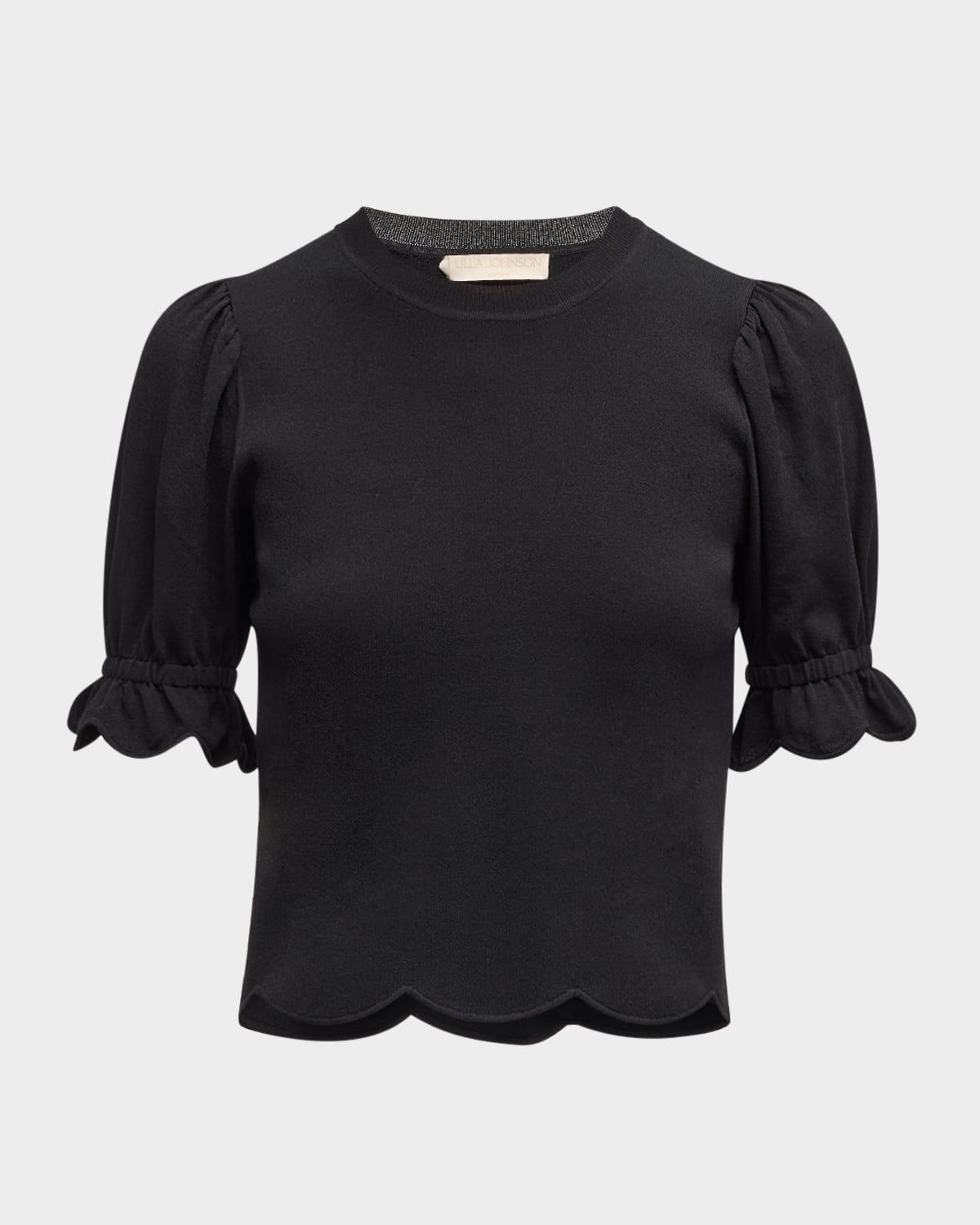 noemi puff-sleeve scalloped top
