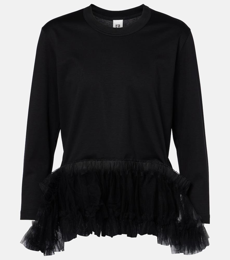 noir kei ninomiya tulle-trimmed cotton jersey top
