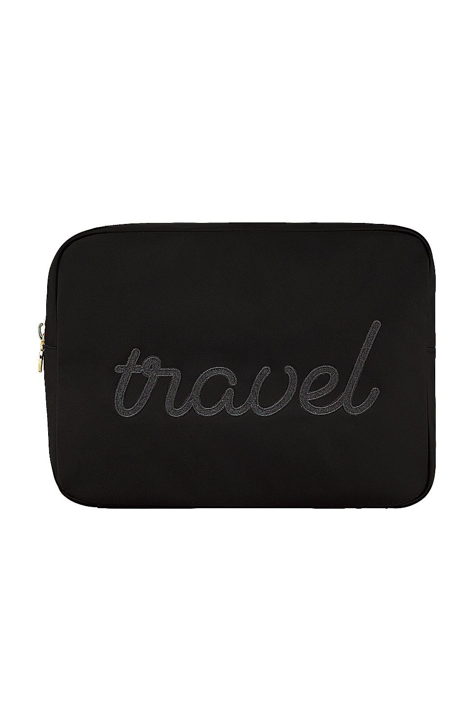 noir travel embroidered large pouch