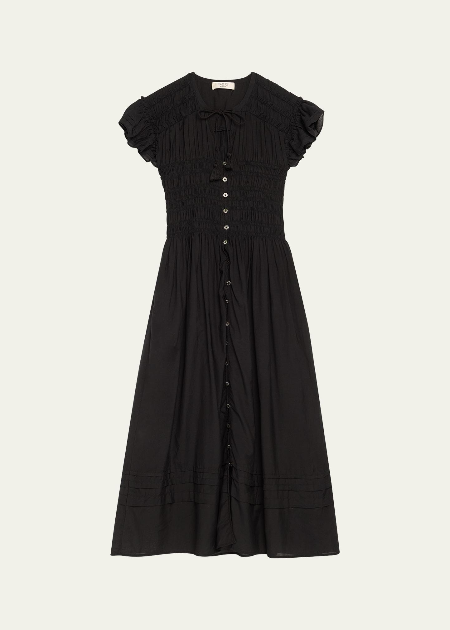 nomi smocked flutter-sleeve midi dress