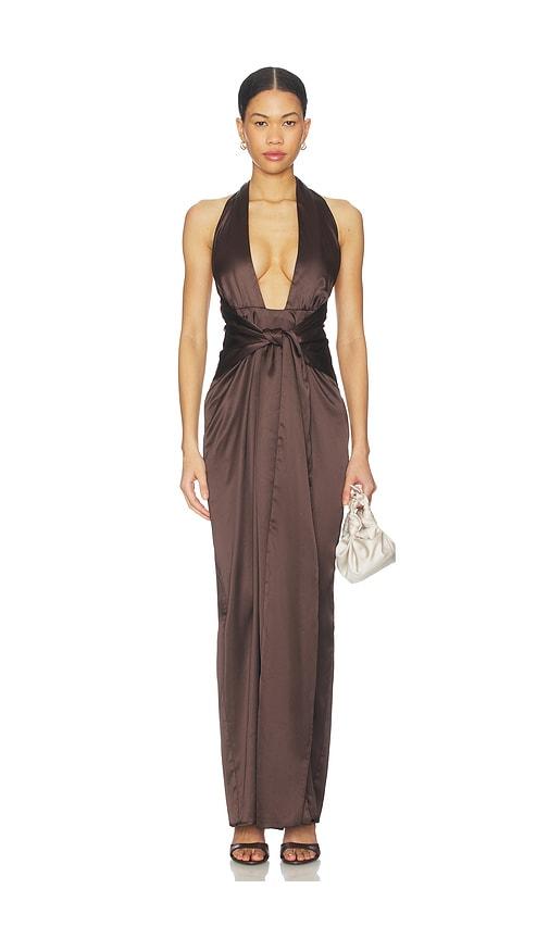 nookie calypso halter gown in chocolate.