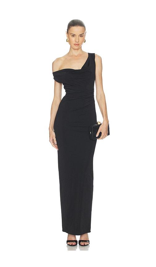 nookie crush drape maxi dress in black.