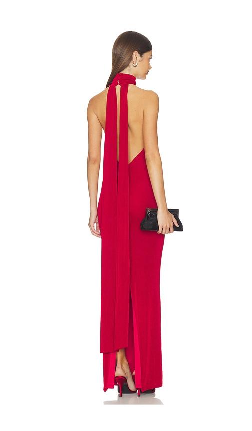nookie crush halter gown in red.