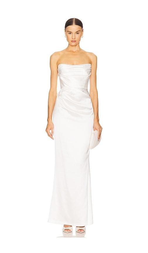 nookie emelie strapless gown in white.