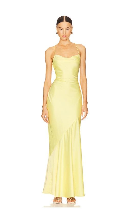 nookie entice drape gown in lemon.