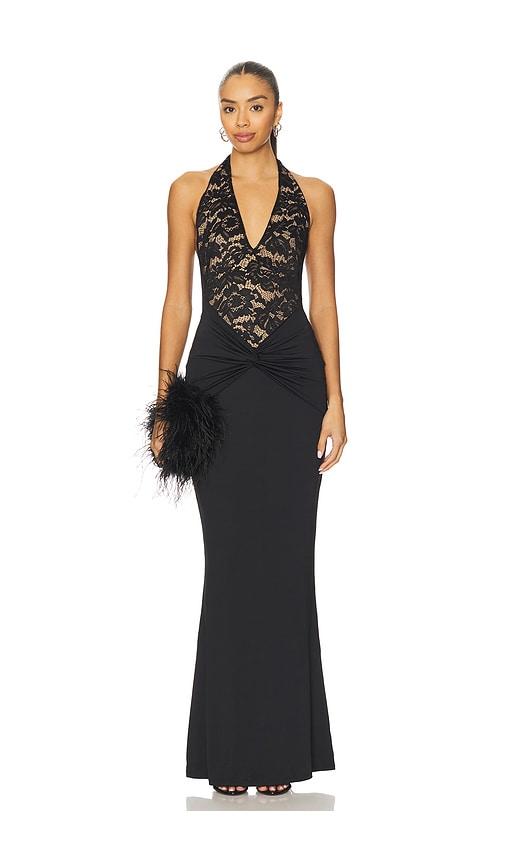 nookie lennox halter gown in black.