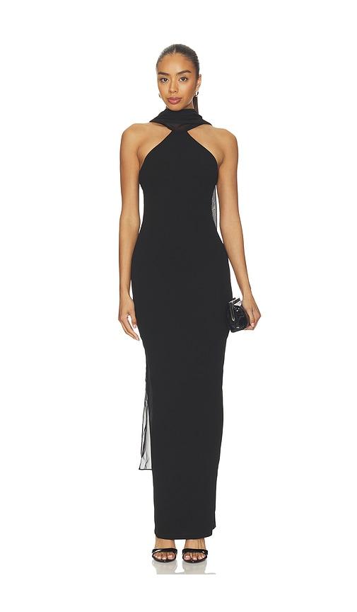nookie martini high neck gown in black.