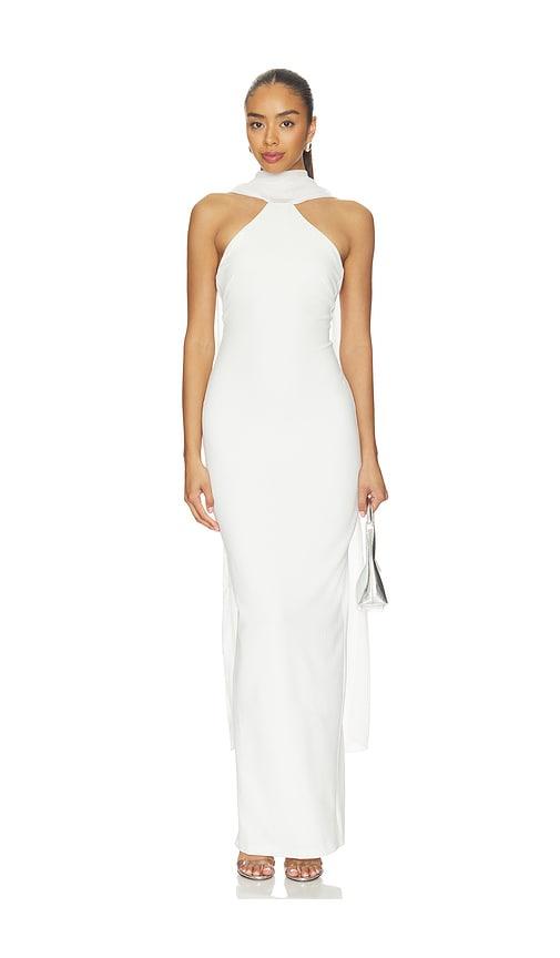 nookie martini high neck gown in ivory.