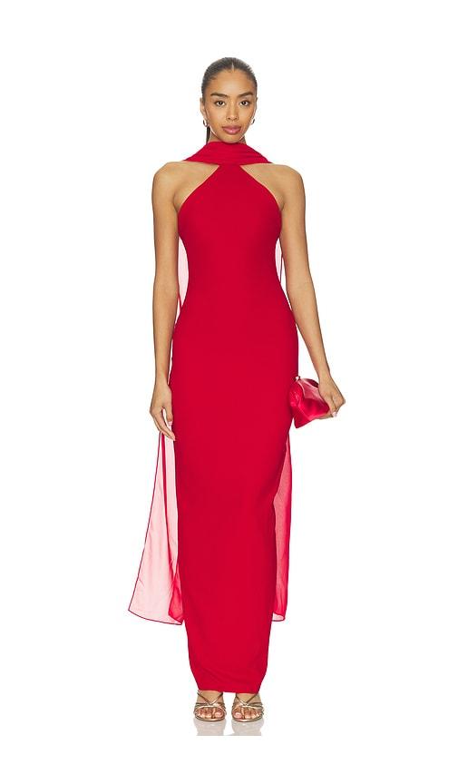 nookie martini high neck gown in red.