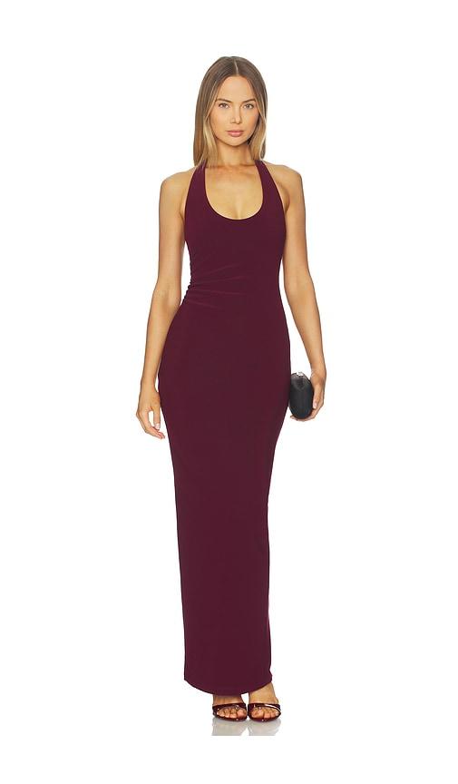nookie natalia halter maxi dress in wine.