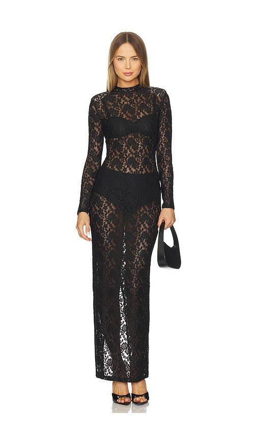 nookie roxana long sleeve gown in black.