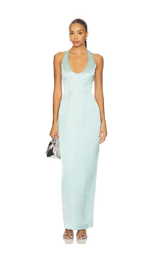 nookie sabine satin gown in baby blue.