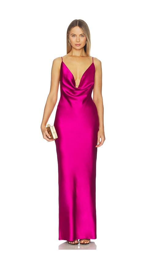 nookie valerie drape gown in purple.