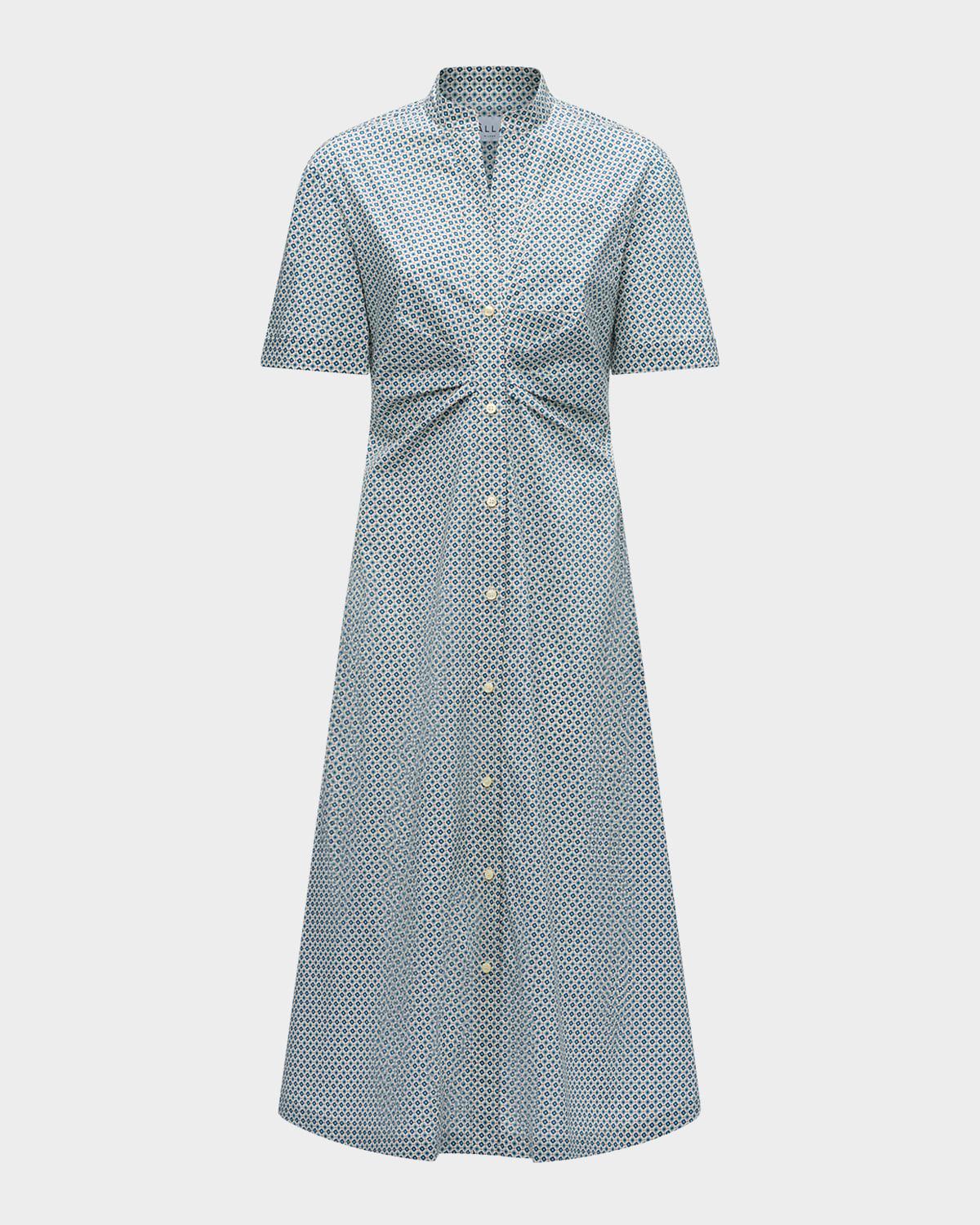 noor pleated geometric-print midi shirtdress