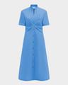 noor ruched stretch cotton midi shirtdress