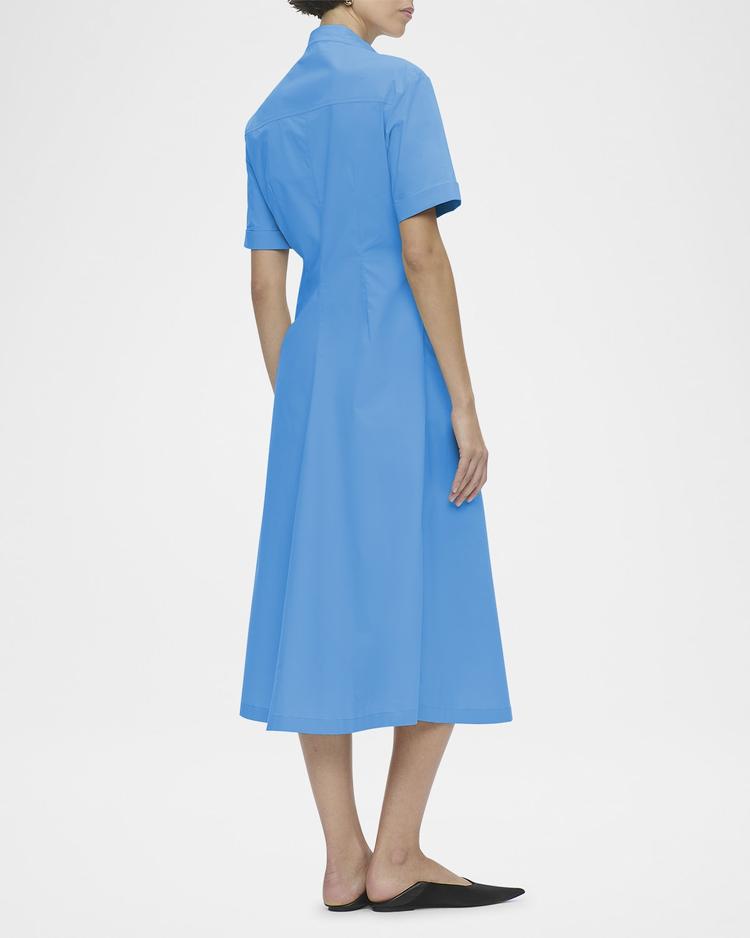 noor ruched stretch cotton midi shirtdress