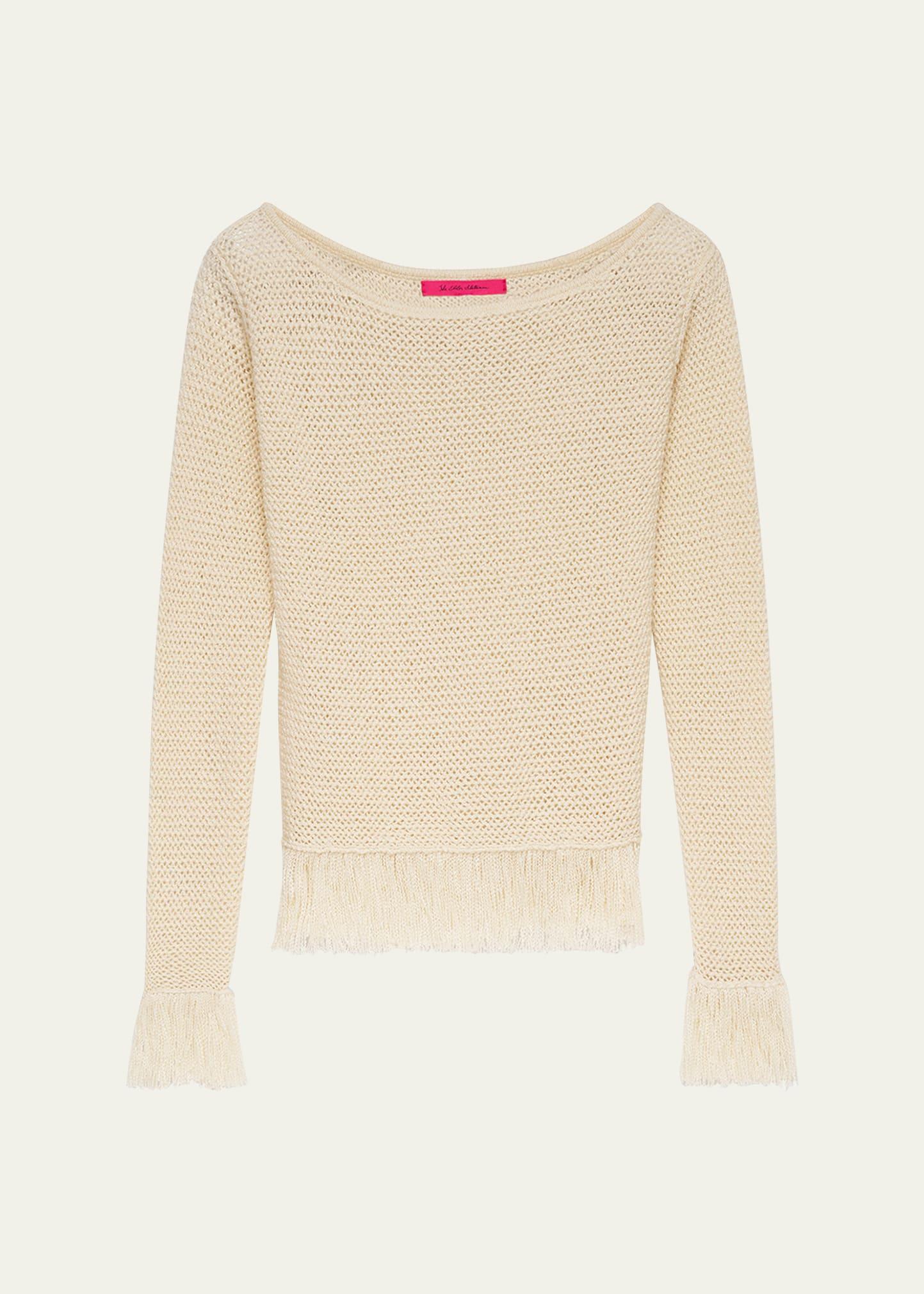 nora lite knit fringe long-sleeve sweater
