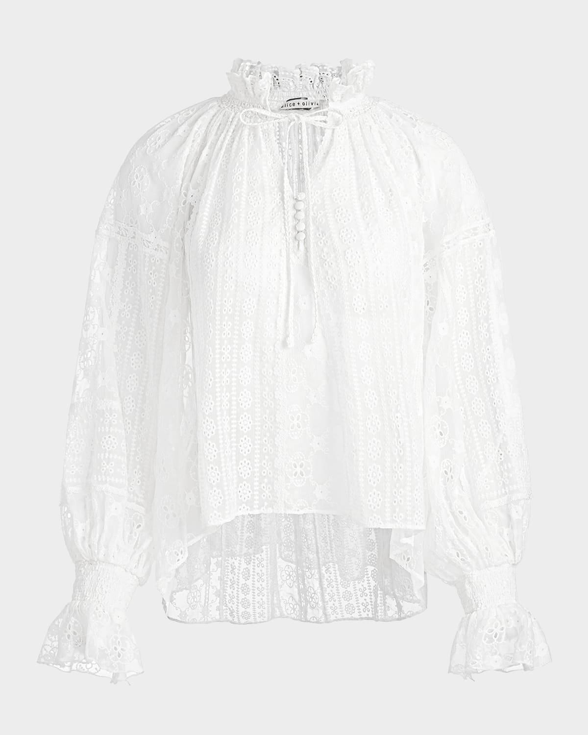 norah eyelet tie-front peasant blouse