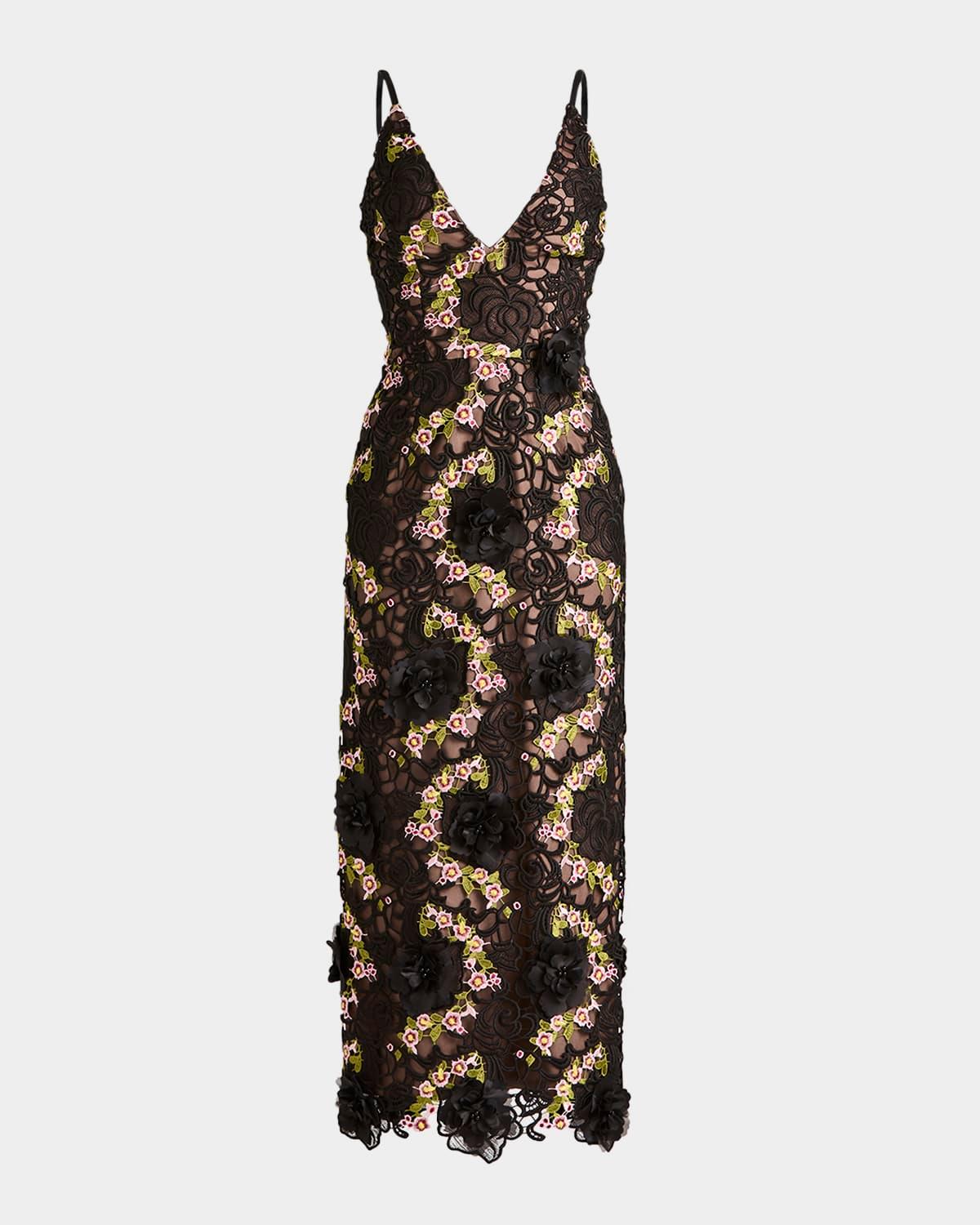 norah floral lace column midi dress