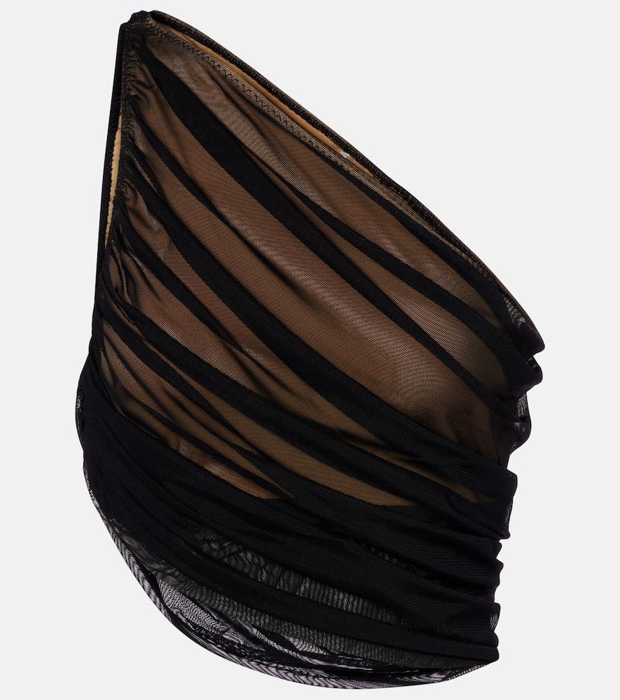 norma kamali asymmetric draped sheer mesh top