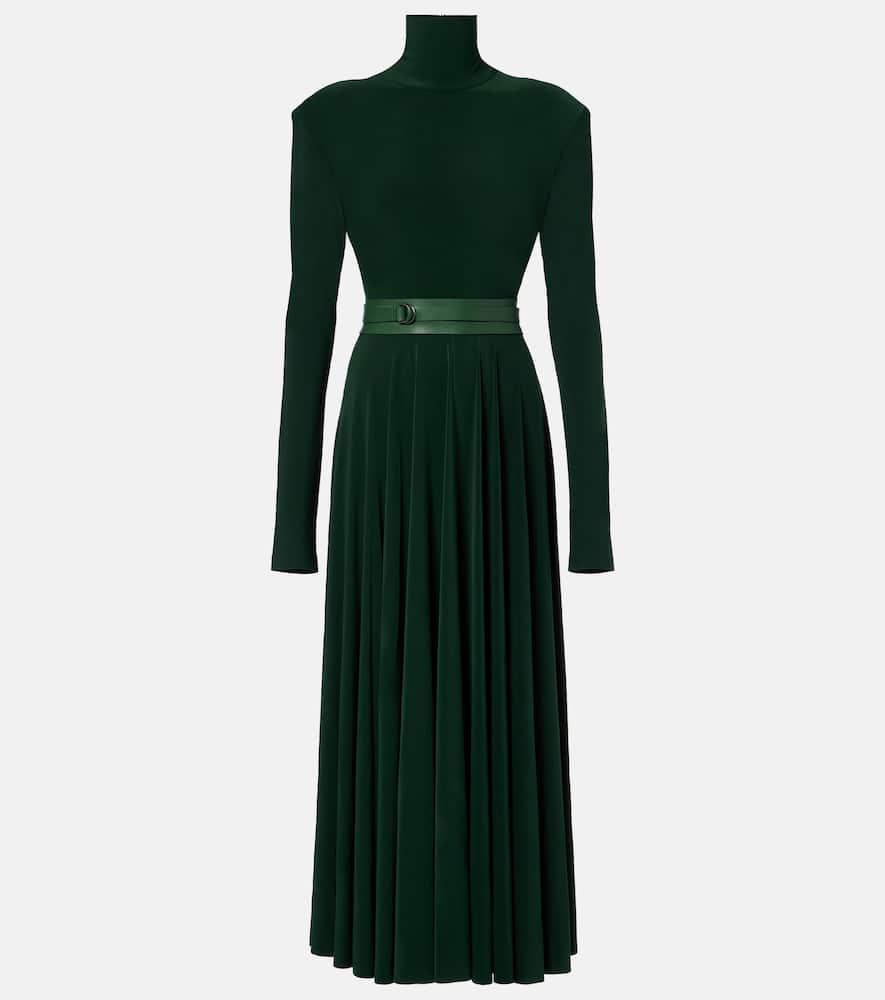 norma kamali belted pleated midi dress