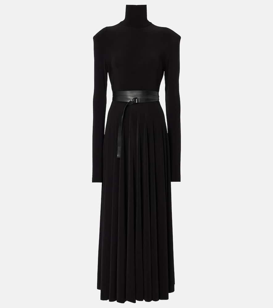norma kamali belted turtleneck midi dress